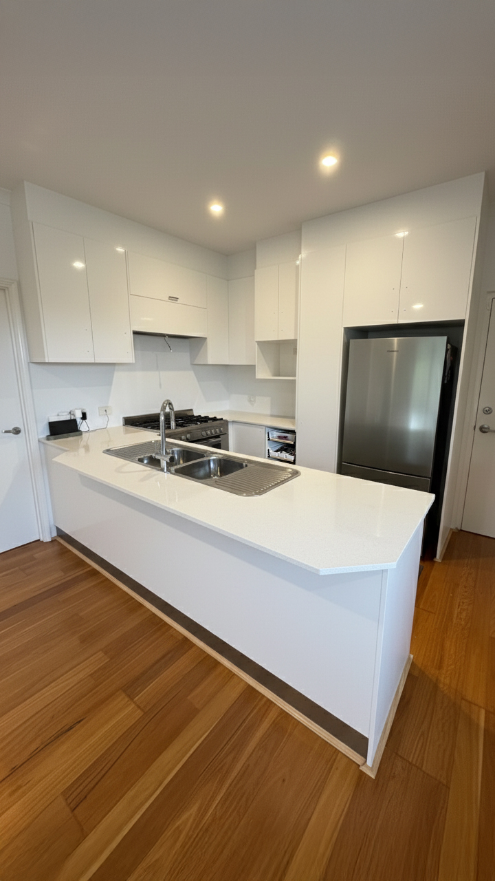 White gloss shell reimagined in natural timber and sage before